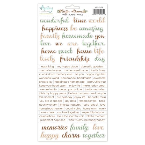 MT-RST-13 Mintay Papers 6x12 Paper Stickers Rustic Charms Words